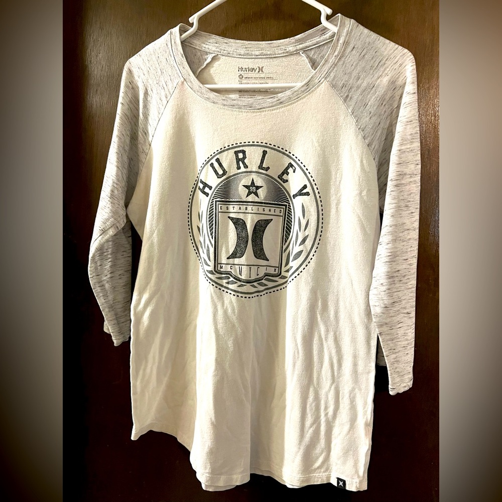 Hurley 3/4 sleeve shirt, white, size medium